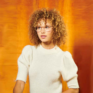 Transparente beige Damenbrille der kalifornischen Marke garrett leight